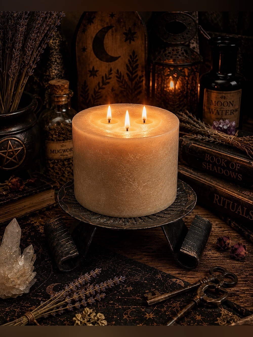 Vintage Gothic Pricket Candle Holder Sunburst Tripod Witchy Altar Dark Academia